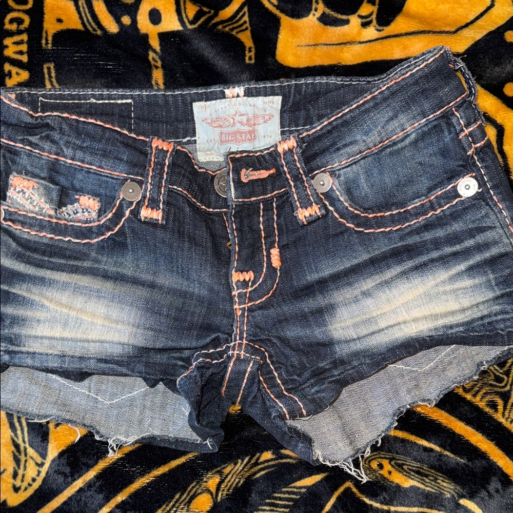 Big Star Dark Indigo Denim Shorts with Pink Stitching